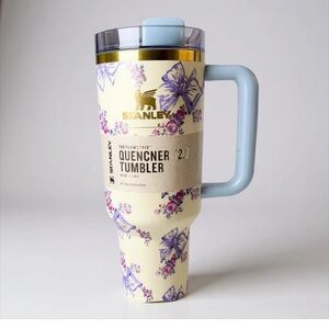 Stanley Cream Tumbler with Purple Floral Accents